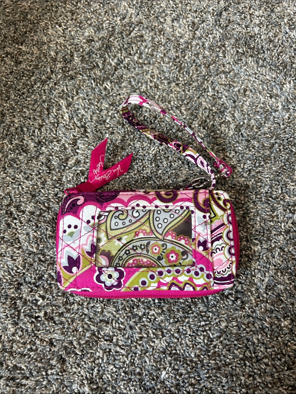 Vera Bradley Pink Paisley Wristlet with Green Accents